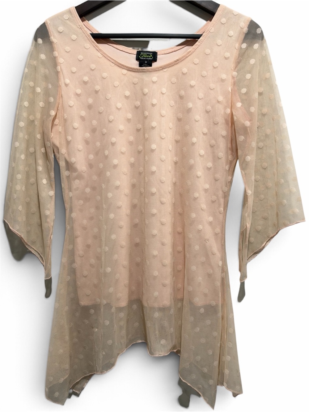 Blush Swiss Dot Sheer Mesh Asymmetrical Tunic Top Shannon Ford M